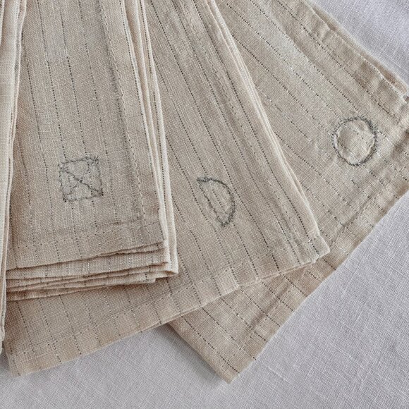Embroidered Custom Set of 6 Handmade Lurex Striped Linen 20"x20" Napkins - Picture 4 of 4